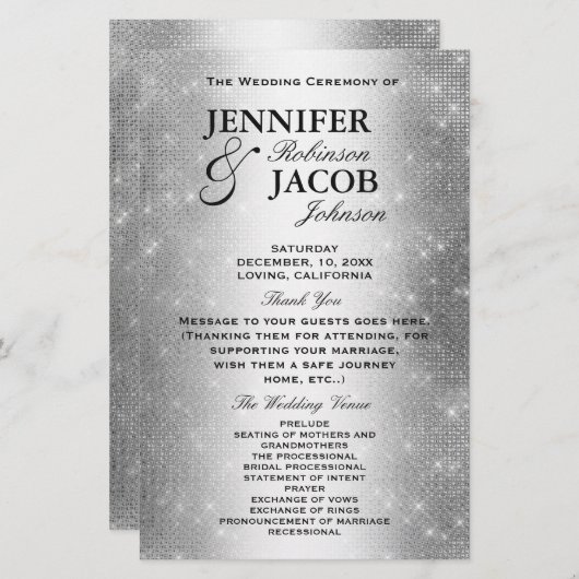 Hochzeitsprogramm | Soft Silver Glitzer Look (Vorne/Hinten)