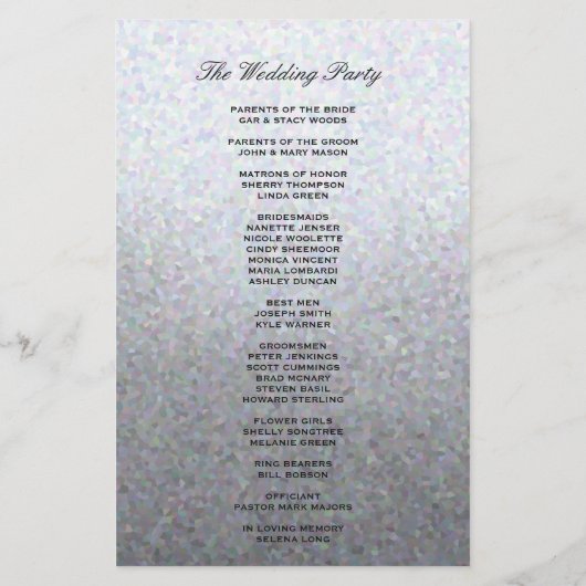 Hochzeitsprogramm | Soft Silver Glitzer Look (Rückseite)