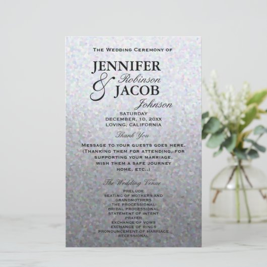 Hochzeitsprogramm | Soft Silver Glitzer Look (Stehend Vorderseite)