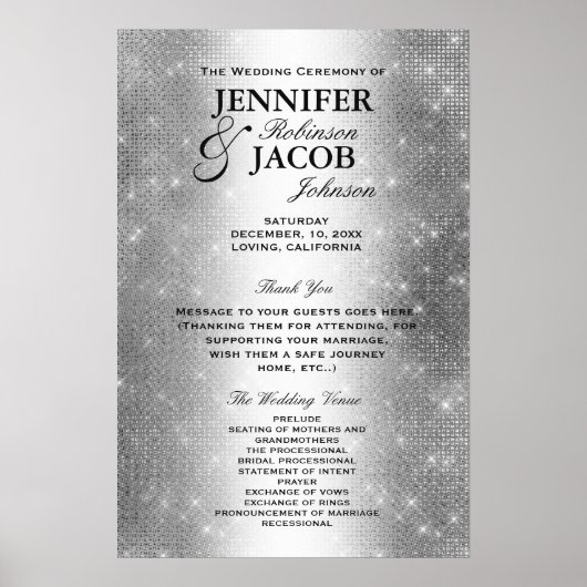 Hochzeitsprogramm | Soft Silver Glitzer Look Poster (Vorne)