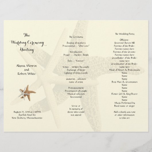 Hochzeitsprogramm "Starfish Couple Cream Tri-Fold" (Vorderseite)