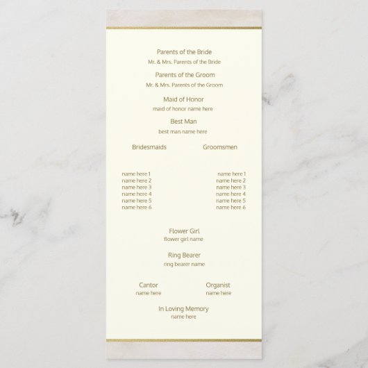 Hochzeitsprogramm Stone and Gold Akzent Programm (Rückseite)