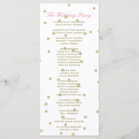 Hochzeitsprogramm | Streifen, Rose, Goldschmiedett Programm (Rückseite)