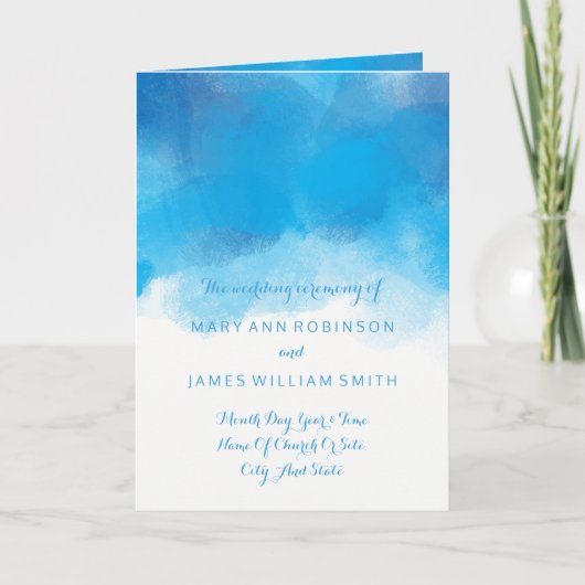 Hochzeitsprogramm Summer Blue Watercolor Programm (Vorderseite)