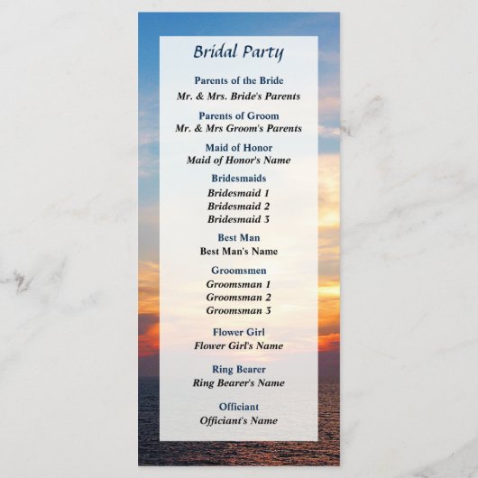 Hochzeitsprogramm "Sunrise at Sea" Programm (Rückseite)