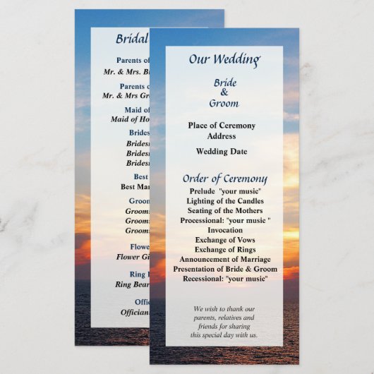 Hochzeitsprogramm "Sunrise at Sea" Programm (Vorne/Hinten)