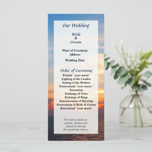 Hochzeitsprogramm "Sunrise at Sea" Programm (Stehend Vorderseite)