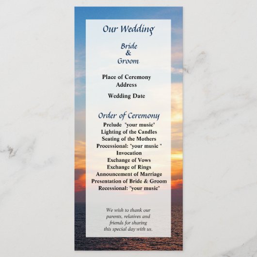 Hochzeitsprogramm "Sunrise at Sea" Programm (Vorderseite)