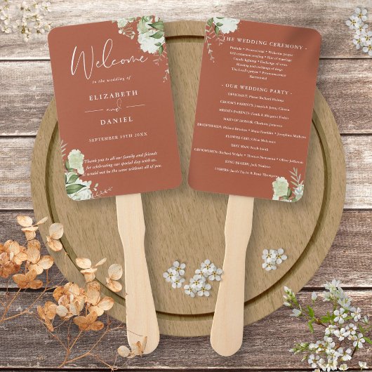 Hochzeitsprogramm Terracotta Floral Greenerity Fächer
