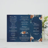 Hochzeitsprogramm Terracotta Navy Blue Greenerity (Stehend Vorderseite)