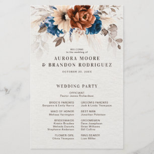 Hochzeitsprogramm Terracotta Navy Blue Pampas Gras