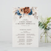 Hochzeitsprogramm Terracotta Navy Blue Pampas Gras (Stehend Vorderseite)