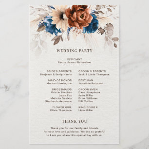 Hochzeitsprogramm Terracotta Navy Blue Pampas Gras