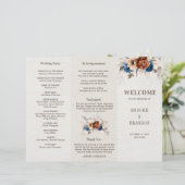Hochzeitsprogramm Terracotta Navy Blue Pampas Gras (Stehend Vorderseite)