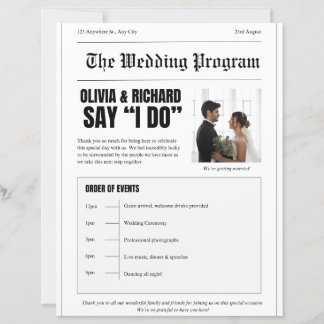 Hochzeitsprogramm – Titelseite im Zeitungstil