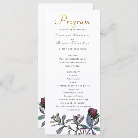 Hochzeitsprogramm tropisches Blattgold Blumenschri Programm (Vorne/Hinten)