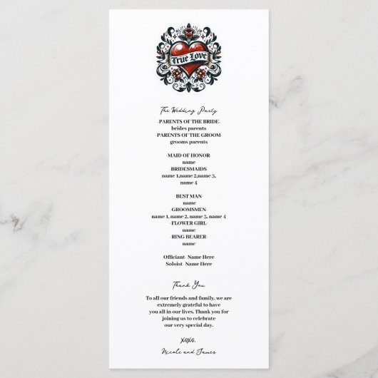 Hochzeitsprogramm "True Love Heart Tattoo" Programm (Rückseite)