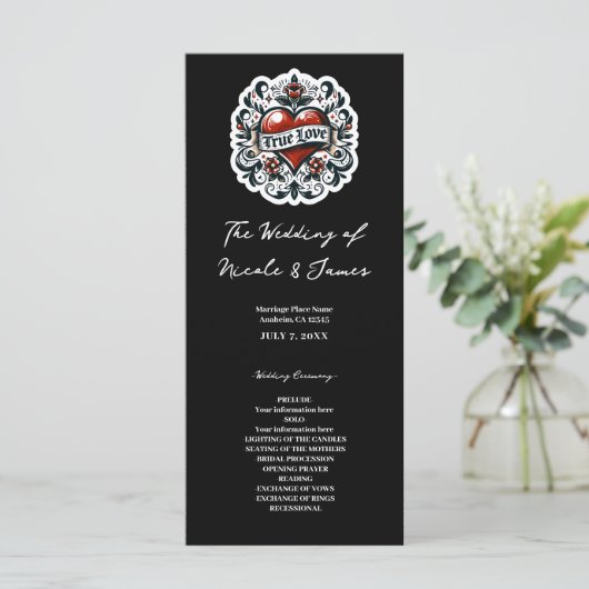 Hochzeitsprogramm "True Love Heart Tattoo" Programm (Stehend Vorderseite)
