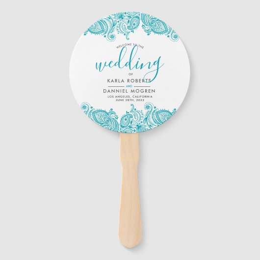 Hochzeitsprogramm-Turquoise Paisley-Spitze Fächer (Rückseite)