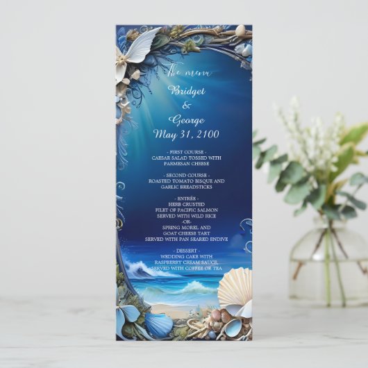 Hochzeitsprogramm und Menü für die blaue Küste Programm (Stehend Vorderseite)