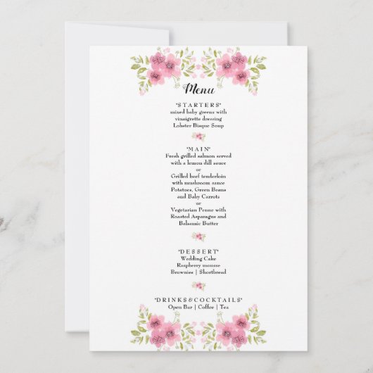 Hochzeitsprogramm und Menü für Wasserfarben Rosa A (Rückseite)