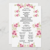 Hochzeitsprogramm und Menü für Wasserfarben Rosa A (Vorne/Hinten)