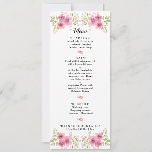 Hochzeitsprogramm und Menü für Wasserfarben Rosa A Einladung (Rückseite)