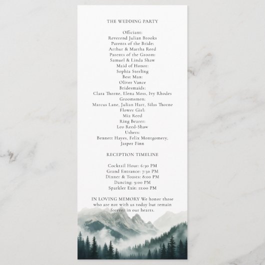 Hochzeitsprogramm Verdant Peaks Mountain Programm (Rückseite)