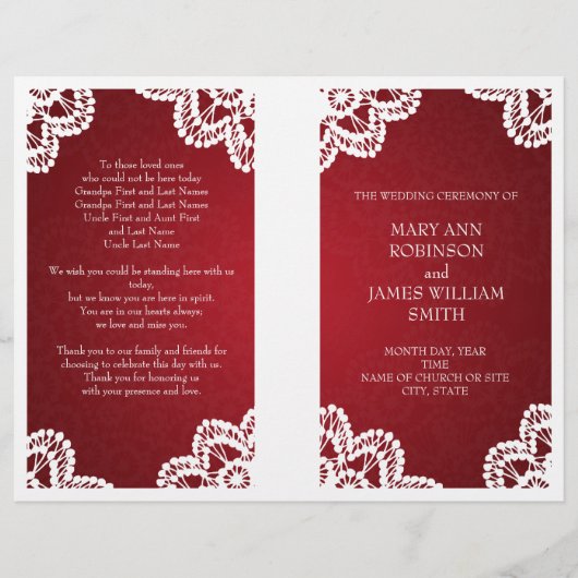 Hochzeitsprogramm Vintag Lace Red (Vorderseite)