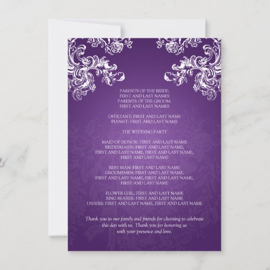 Hochzeitsprogramm Vintage Wirbel 2 Lila Einladung (Rückseite)
