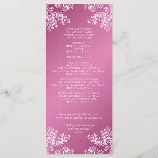 Hochzeitsprogramm Vintage Wirbel 2 Rosa Programm (Rückseite)