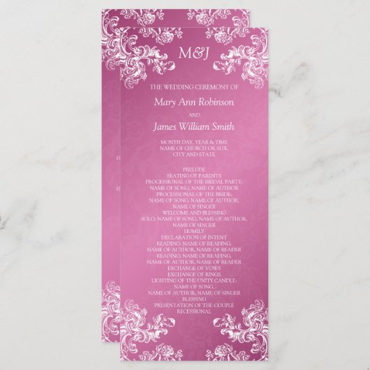 Hochzeitsprogramm Vintage Wirbel 2 Rosa Programm (Vorne/Hinten)