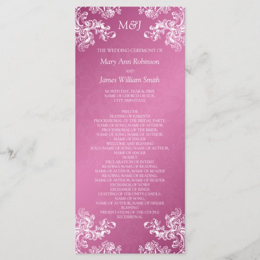 Hochzeitsprogramm Vintage Wirbel 2 Rosa Programm (Vorderseite)