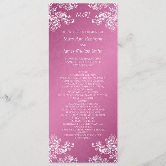 Hochzeitsprogramm Vintage Wirbel 2 Rosa Programm (Vorderseite)