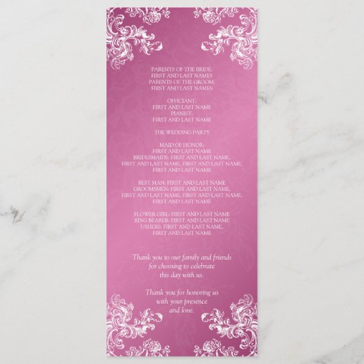 Hochzeitsprogramm Vintage Wirbel 2 Rosa Programm (Rückseite)