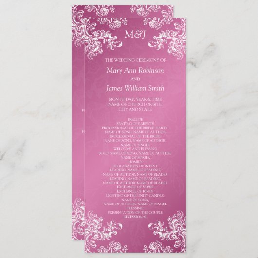 Hochzeitsprogramm Vintage Wirbel 2 Rosa Programm (Vorne/Hinten)