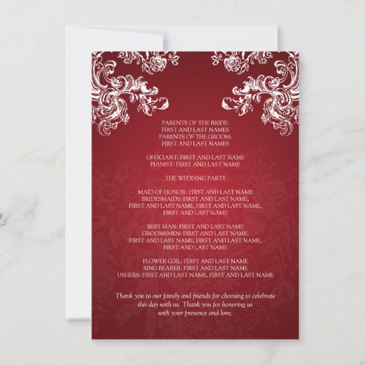 Hochzeitsprogramm Vintage Wirbel 2 Rot Einladung (Rückseite)