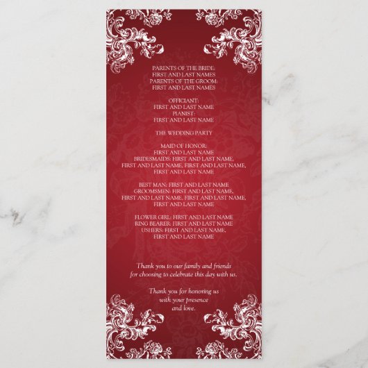 Hochzeitsprogramm Vintage Wirbel 2 Rot Programm (Rückseite)