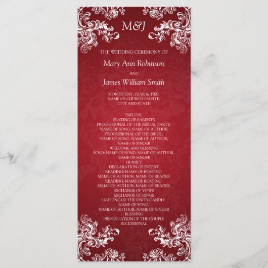 Hochzeitsprogramm Vintage Wirbel 2 Rot Programm (Vorderseite)