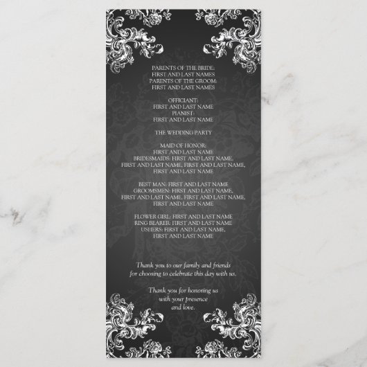 Hochzeitsprogramm Vintage Wirbel 2 Schwarz Programm (Rückseite)