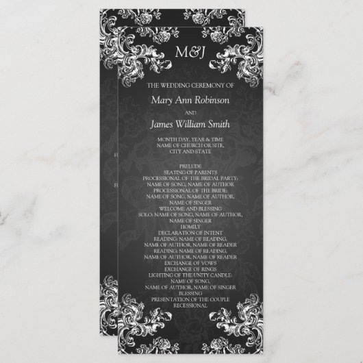 Hochzeitsprogramm Vintage Wirbel 2 Schwarz Programm (Vorne/Hinten)