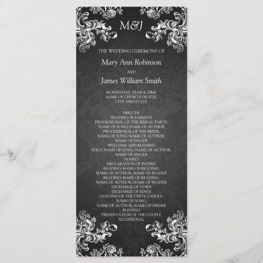 Hochzeitsprogramm Vintage Wirbel 2 Schwarz Programm (Vorderseite)