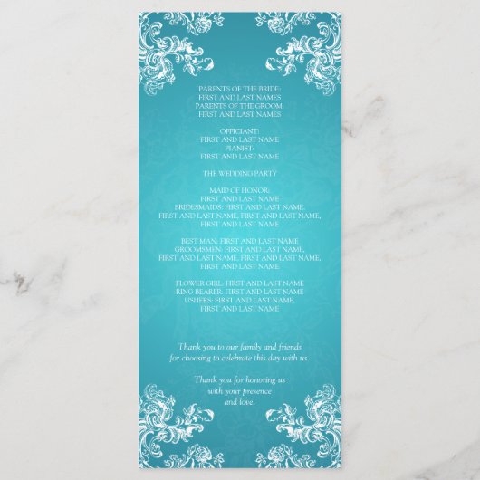 Hochzeitsprogramm Vintage Wirbel 2 Türkis Programm (Rückseite)