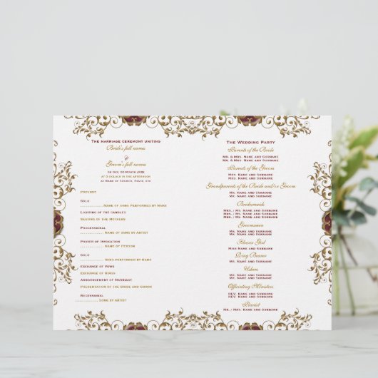 "Hochzeitsprogramm" Vintages Bordeaux (Stehend Vorderseite)