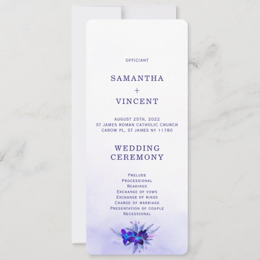 Hochzeitsprogramm-Vorlage Blue Orchid Einladung (Vorderseite)