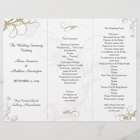 Hochzeitsprogramm-Vorlage mit floraler Ornamentik (Vorderseite)