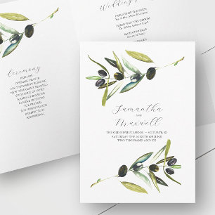 Hochzeitsprogramm-Vorlage Watercolor Olive Gefalte Programm