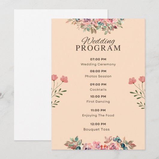 Hochzeitsprogramm – Wasserfarben Florales Beiges D Programm (Vorne/Hinten)