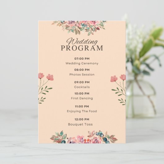 Hochzeitsprogramm – Wasserfarben Florales Beiges D Programm (Stehend Vorderseite)