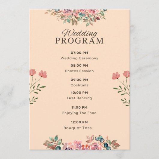Hochzeitsprogramm – Wasserfarben Florales Beiges D Programm (Vorderseite)